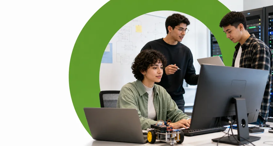 Estudiantes trabajando en desarrollo de software y robótica - Ingeniería de Sistemas Virtual Areandina CSU Cúcuta